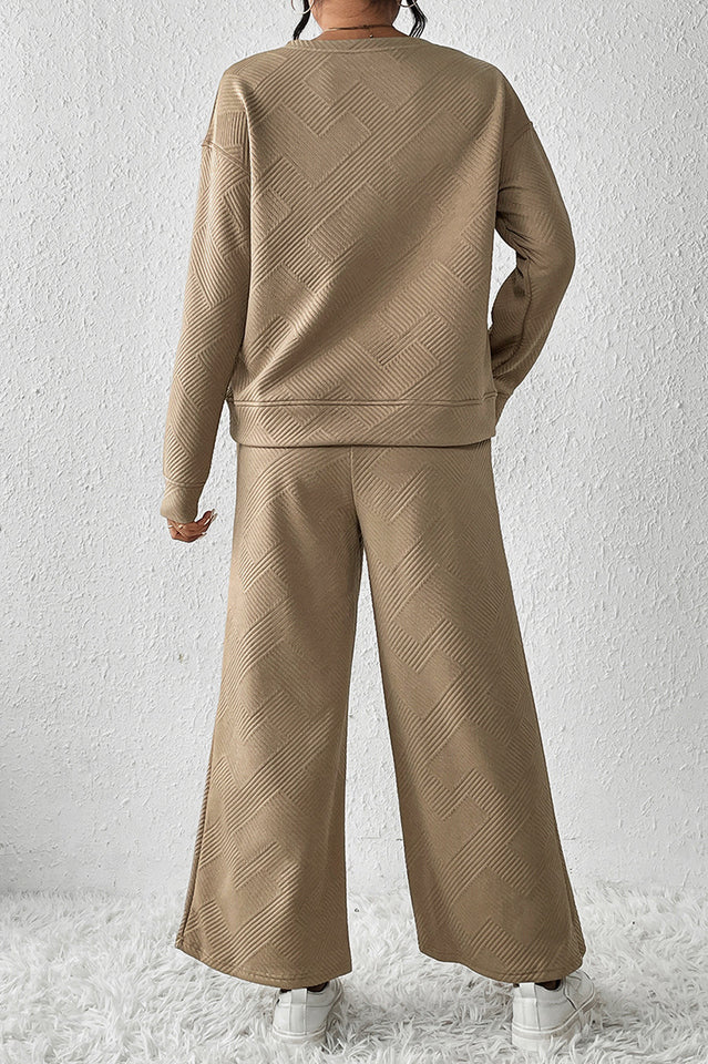 Textured Long Sleeve Top & Pants Set