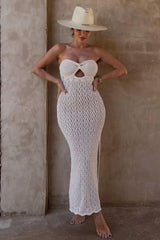 Tallulah Beige Crochet Strapless Maxi Dress