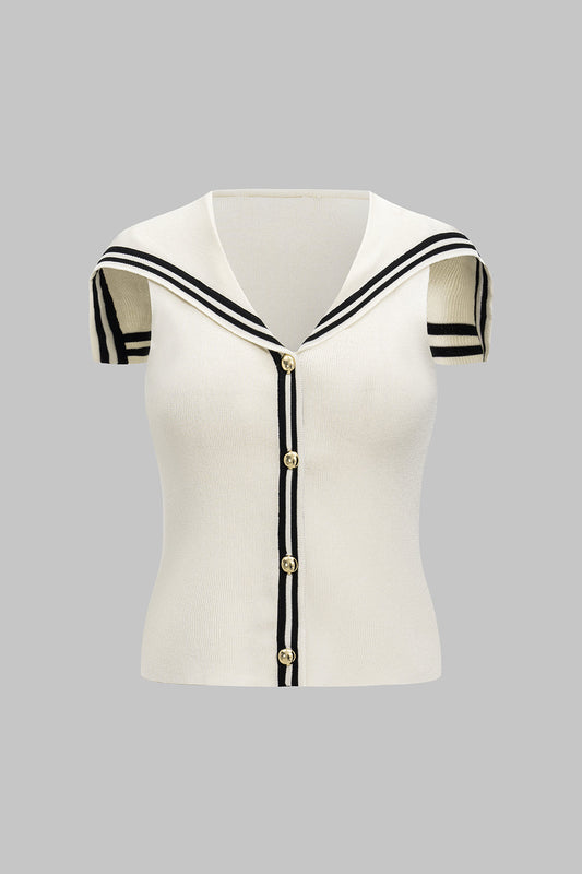 Knit V-Neck Contrast Button Tank Top