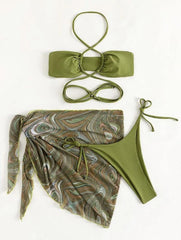 Crossover Three Piece Bikini Swimsuit