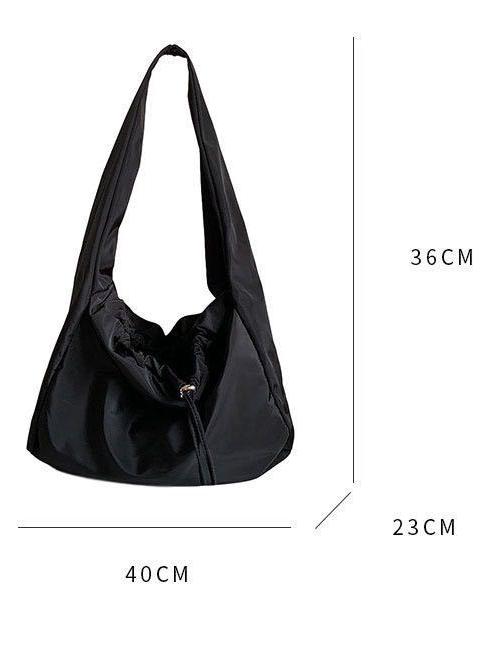 Black Nylon Shoulder Bag with Drawstring