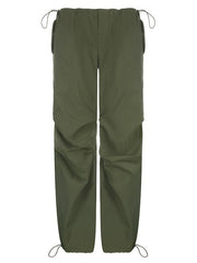 Green Oversize Parachute Cargo Pants with Drawstring