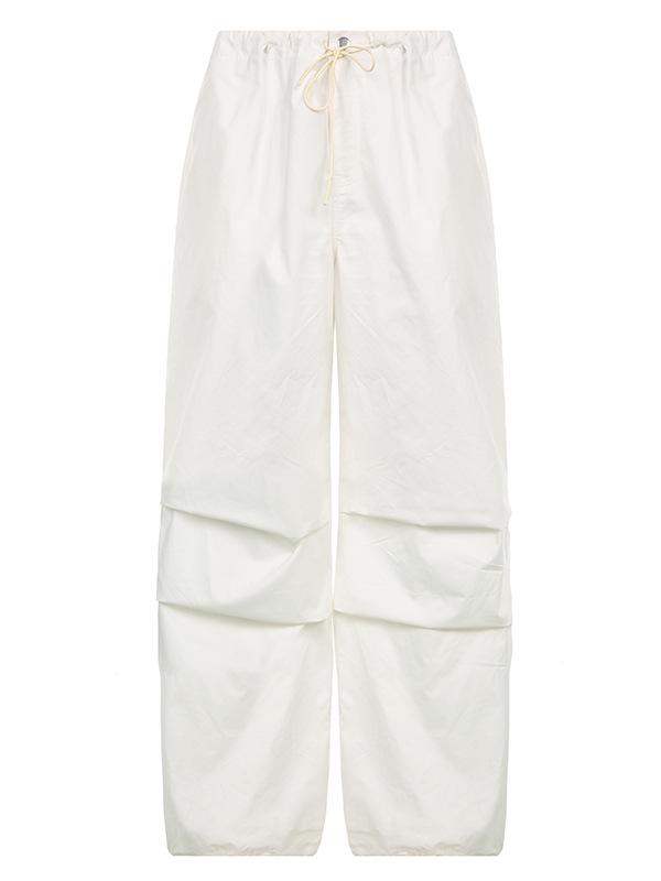 White Low Waist Parachute Cargo Pants