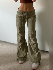 Green Cargo Pants with Straight Leg and Pockets