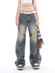 Deconstructed Washed Effect Baggy Boyfriend Jeans