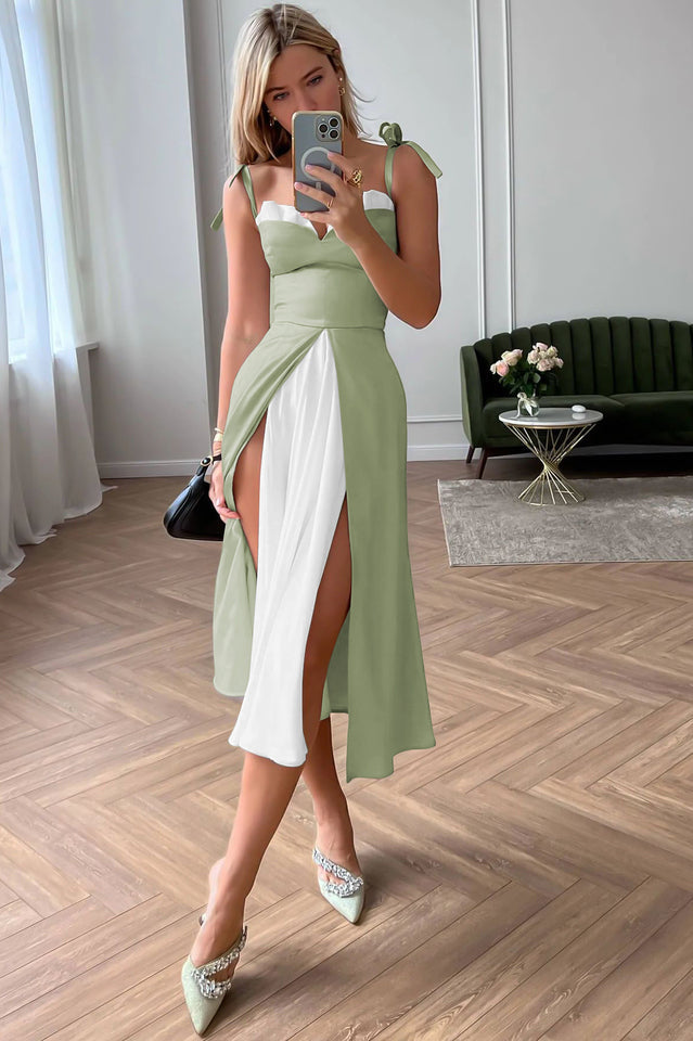 High Waist Satin Wrap Dress