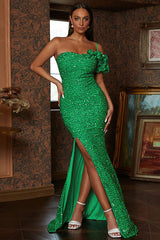 Sequins One Shoulder Slits Long Dress