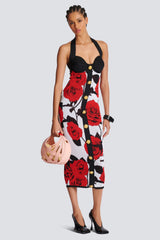 Knit Floral Halter Neck Midi Dress