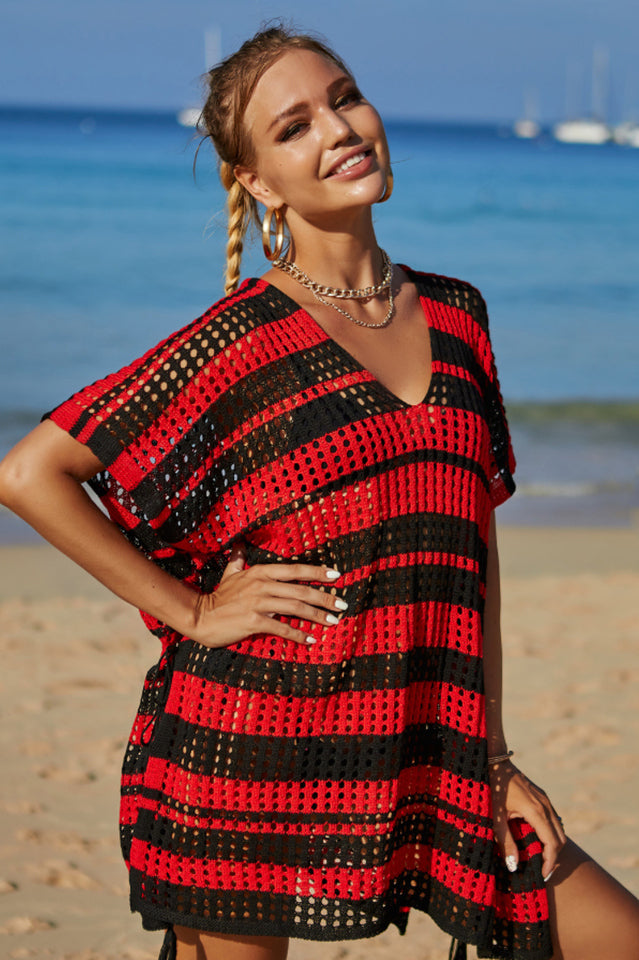 Multicolored Stripe V Neck Cover Up