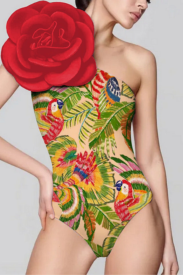 3D Flower One Piece Swimsuit & Skirt Set