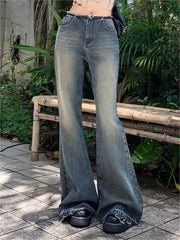 Vintage Distressed Washed Low Waist Flare Jeans