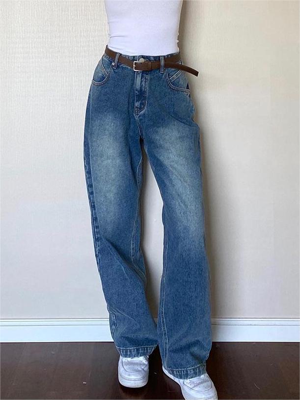 Blue Vintage Boyfriend Jeans with Faded Effect