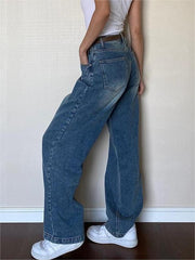 Blue Vintage Boyfriend Jeans with Faded Effect