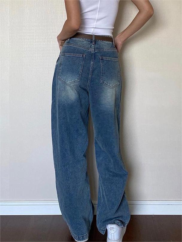 Blue Vintage Boyfriend Jeans with Faded Effect