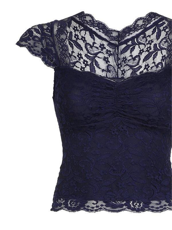 Vintage Dark Blue Lace Short Sleeve Top