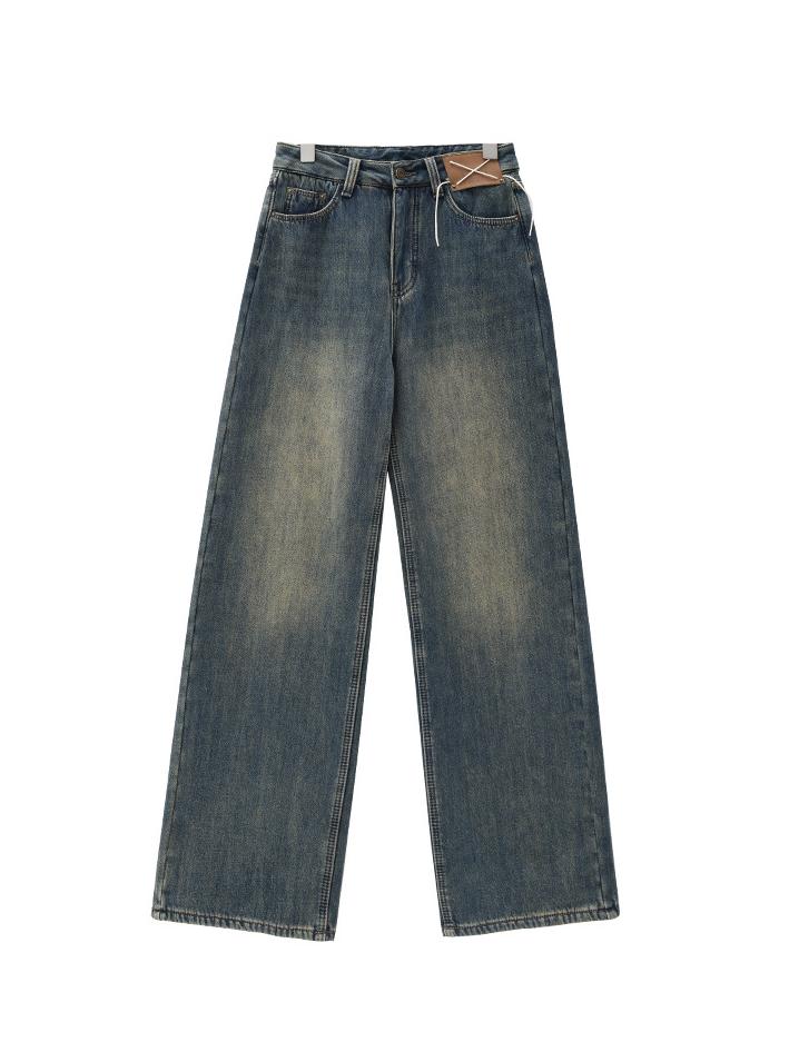 Vintage Distressed Baggy Boyfriend Jeans with Slash Pockets