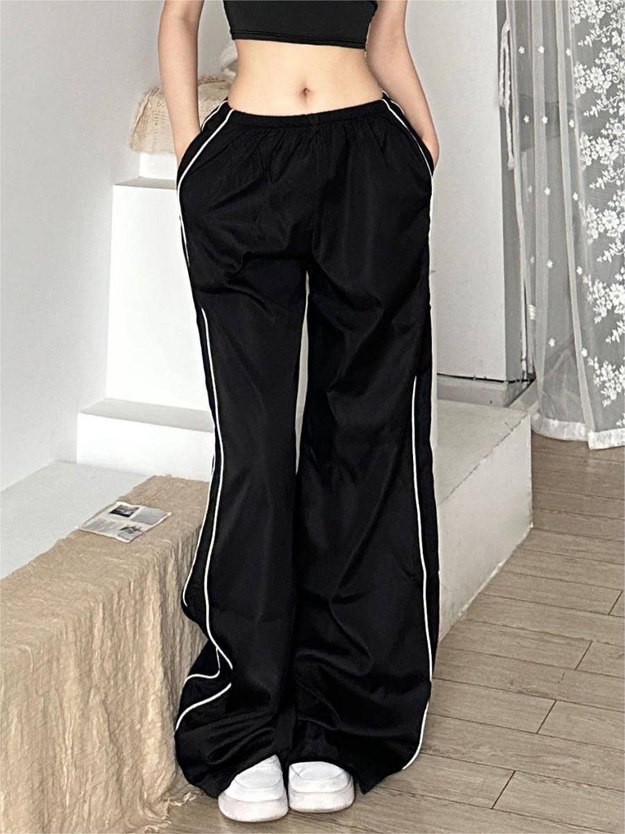 Retro Sport Black Contrast Baggy Sweatpants