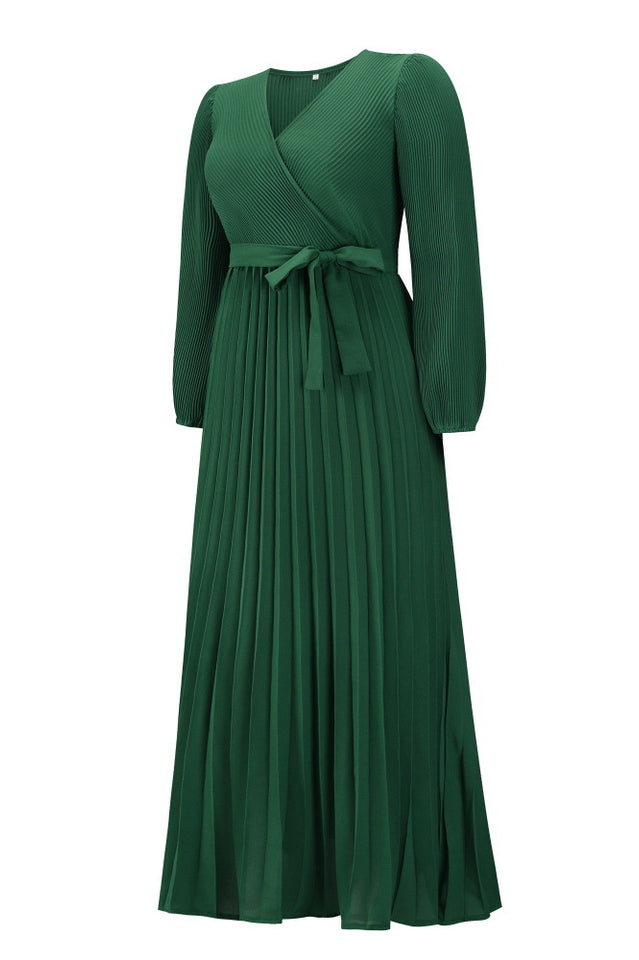 V Neck Swing Pleated Dress