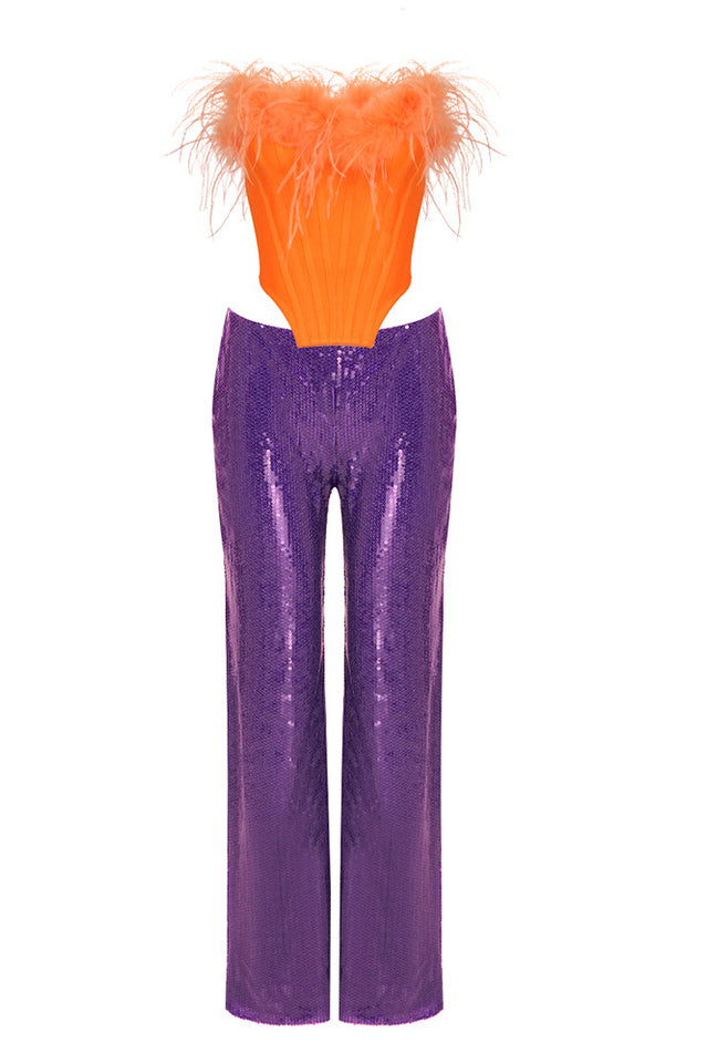 Likan Crop Top Sequin Pants Set