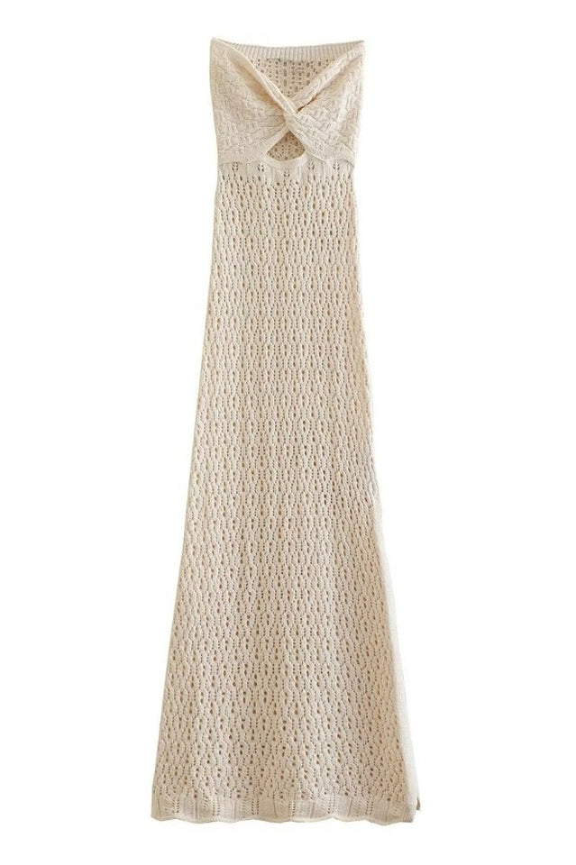 Tallulah Beige Crochet Strapless Maxi Dress