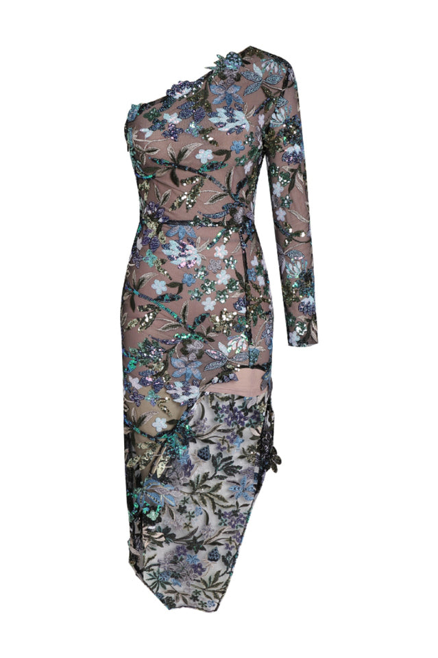 Uriela Sequin Embroidered Asymmetric Dress