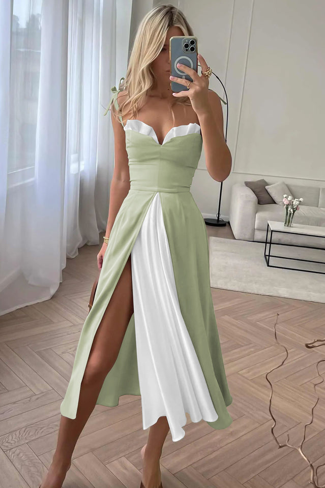 High Waist Satin Wrap Dress