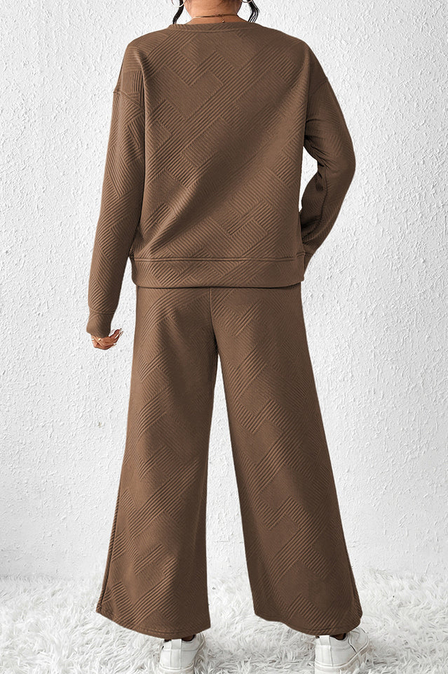 Textured Long Sleeve Top & Pants Set