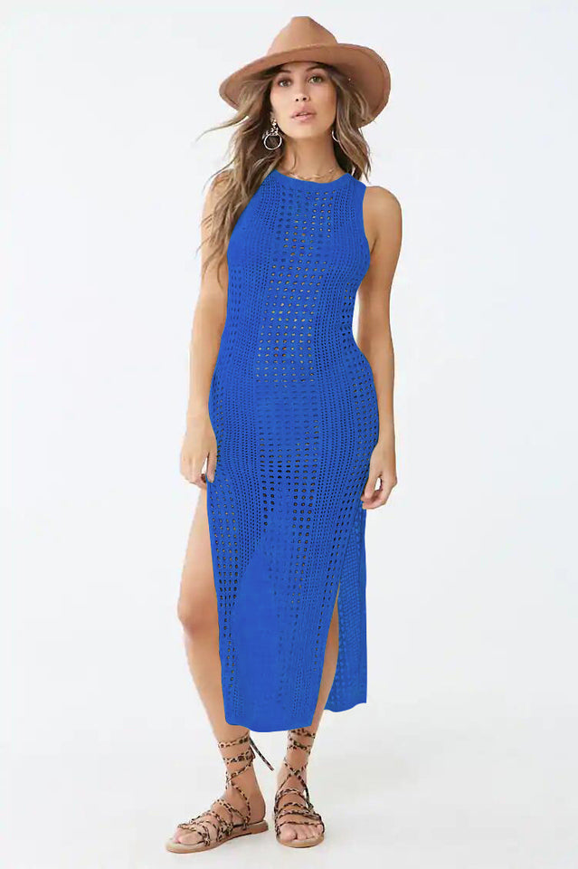 Knitted Cutout Split Beach Cover Up Dress