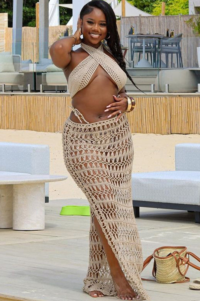 Crochet Knit Bralette + Skirt Set