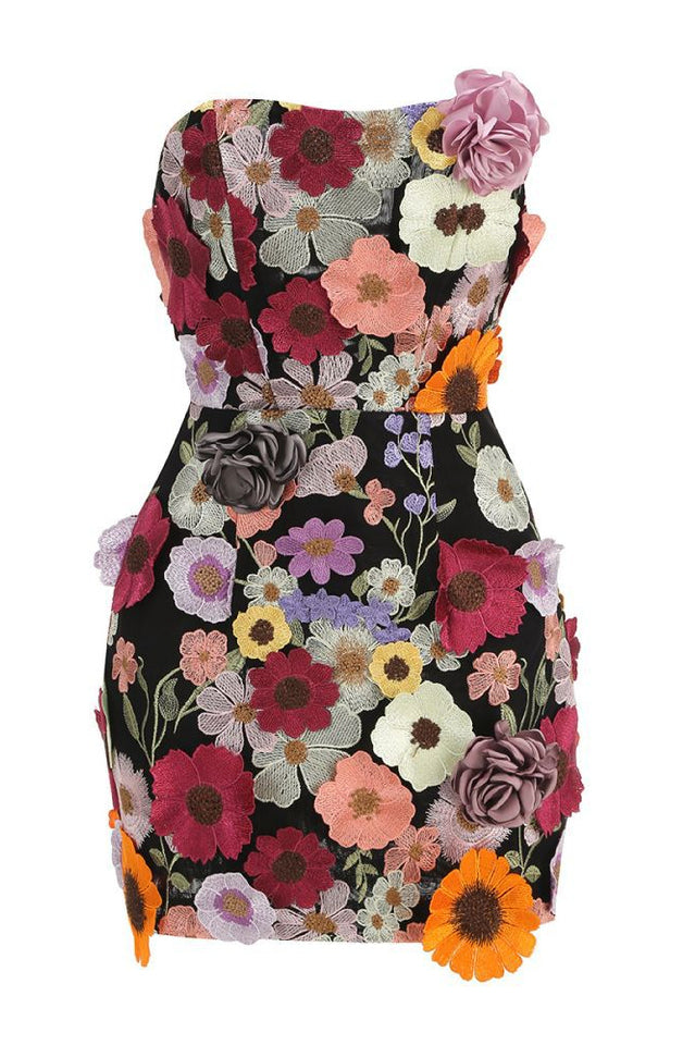 Floral 3D Embroidery Tube Mini Dress