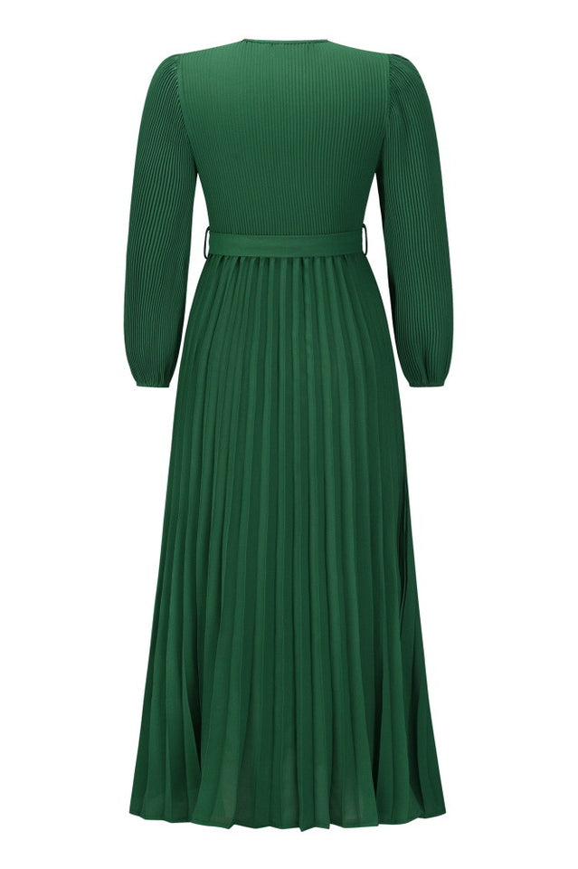 V Neck Swing Pleated Dress