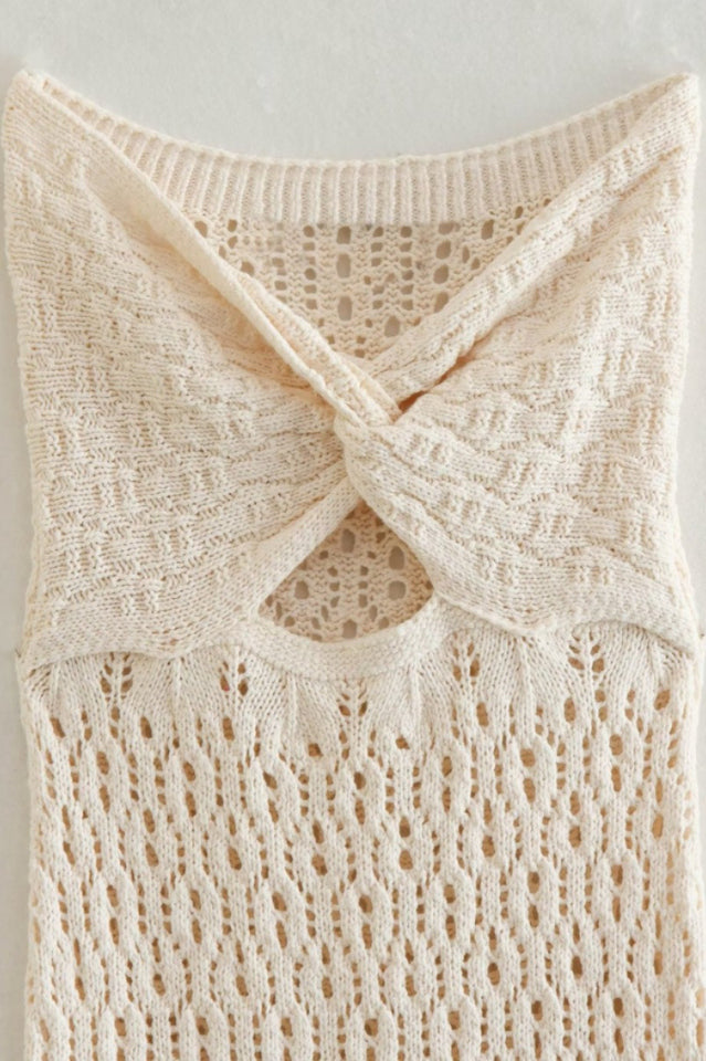 Tallulah Beige Crochet Strapless Maxi Dress