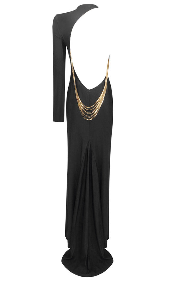 Angelou Black Backless Chain Maxi Dress