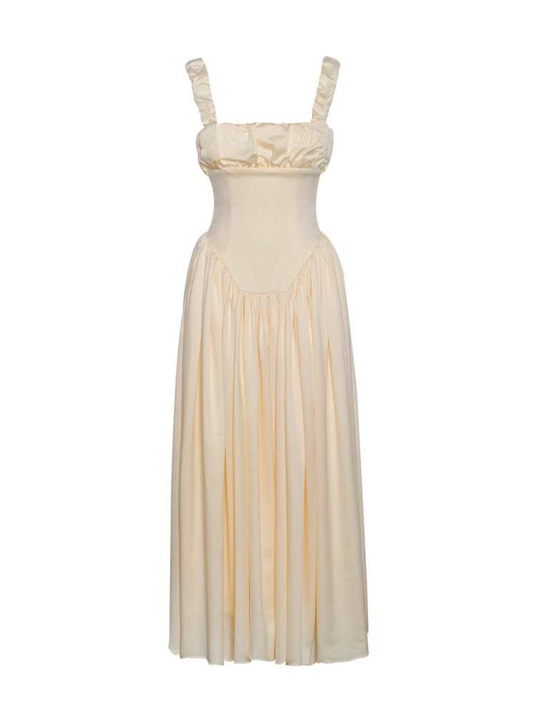 Noreen | Pleated Strap Puffy Maxi Dress