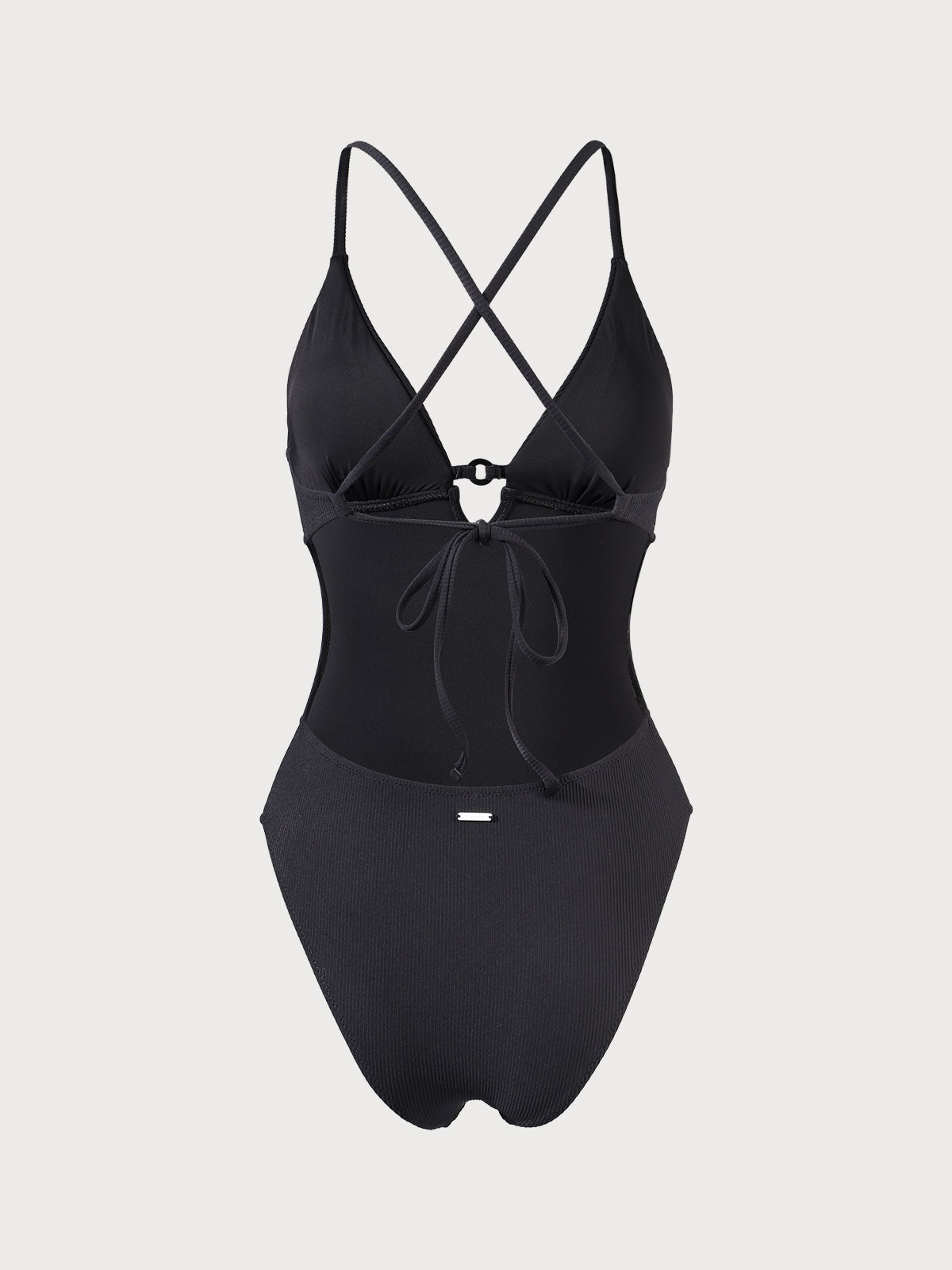 Black Ribbed Cutout One Piece Swimsuit