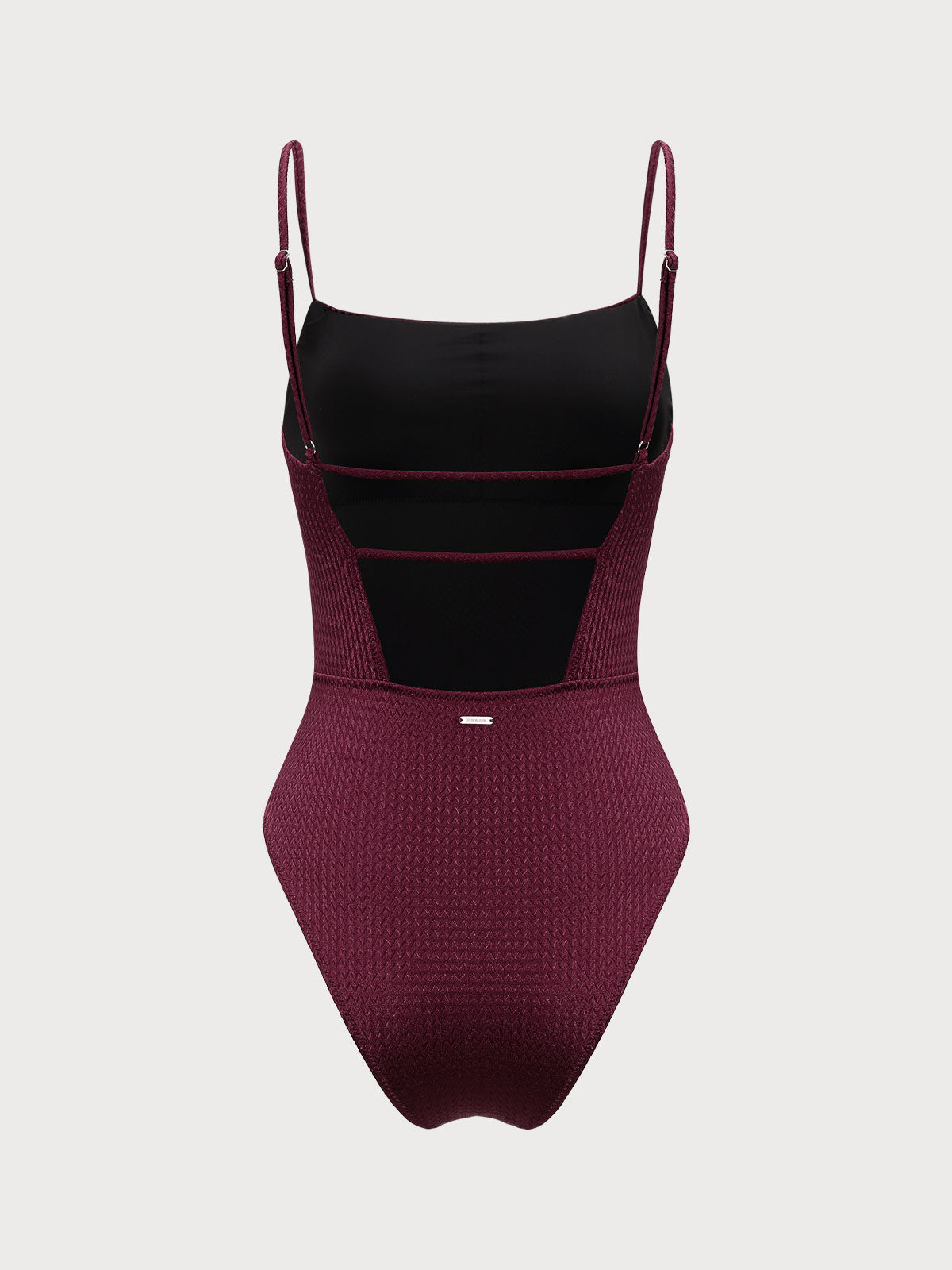 Burgundy Textured Backless One-Piece Swimsuit