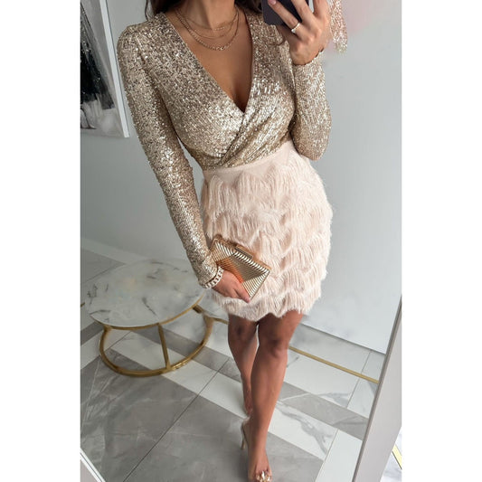Kyla -  Elegant V Neck Mini Dress