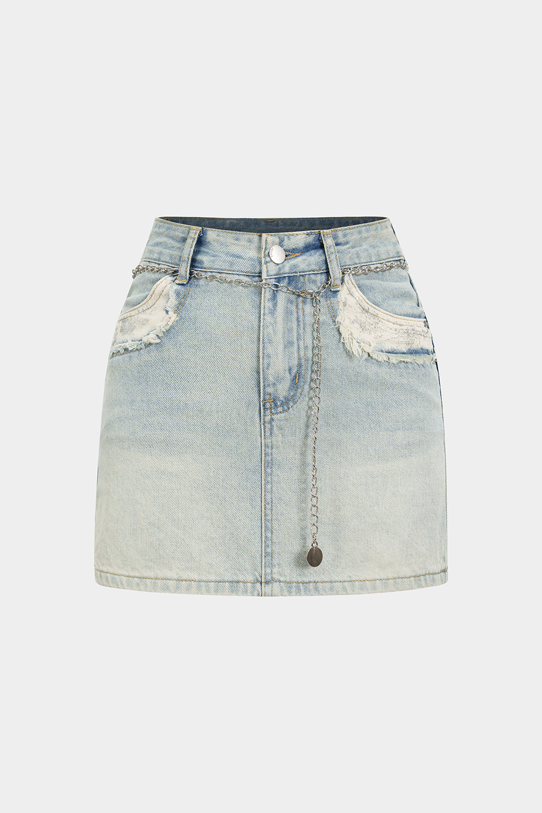 Denim Metallic Belted High Waist Pocket Skirt