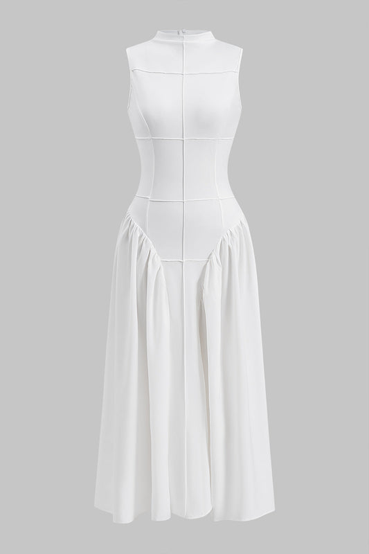 Solid Ruched Sleeveless Midi Dress