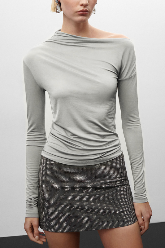 Solid Asymmetrical Long Sleeve Top