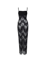 Black Lace Backless Lacing Slim Maxi Dress