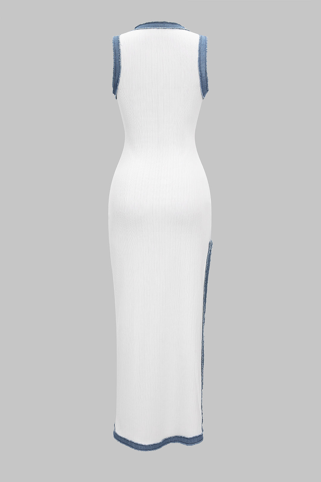 Denim Patchwork Asymmetrical Slip Sleeveless Maxi Dress