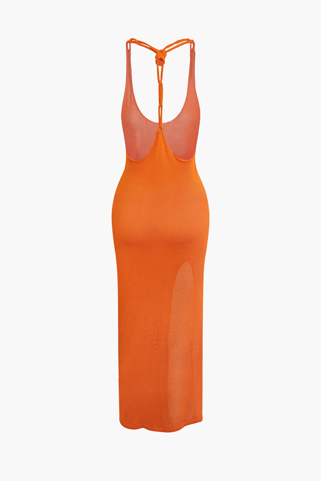 Tie Halter Backless Slit Crochet Knit Midi Dress