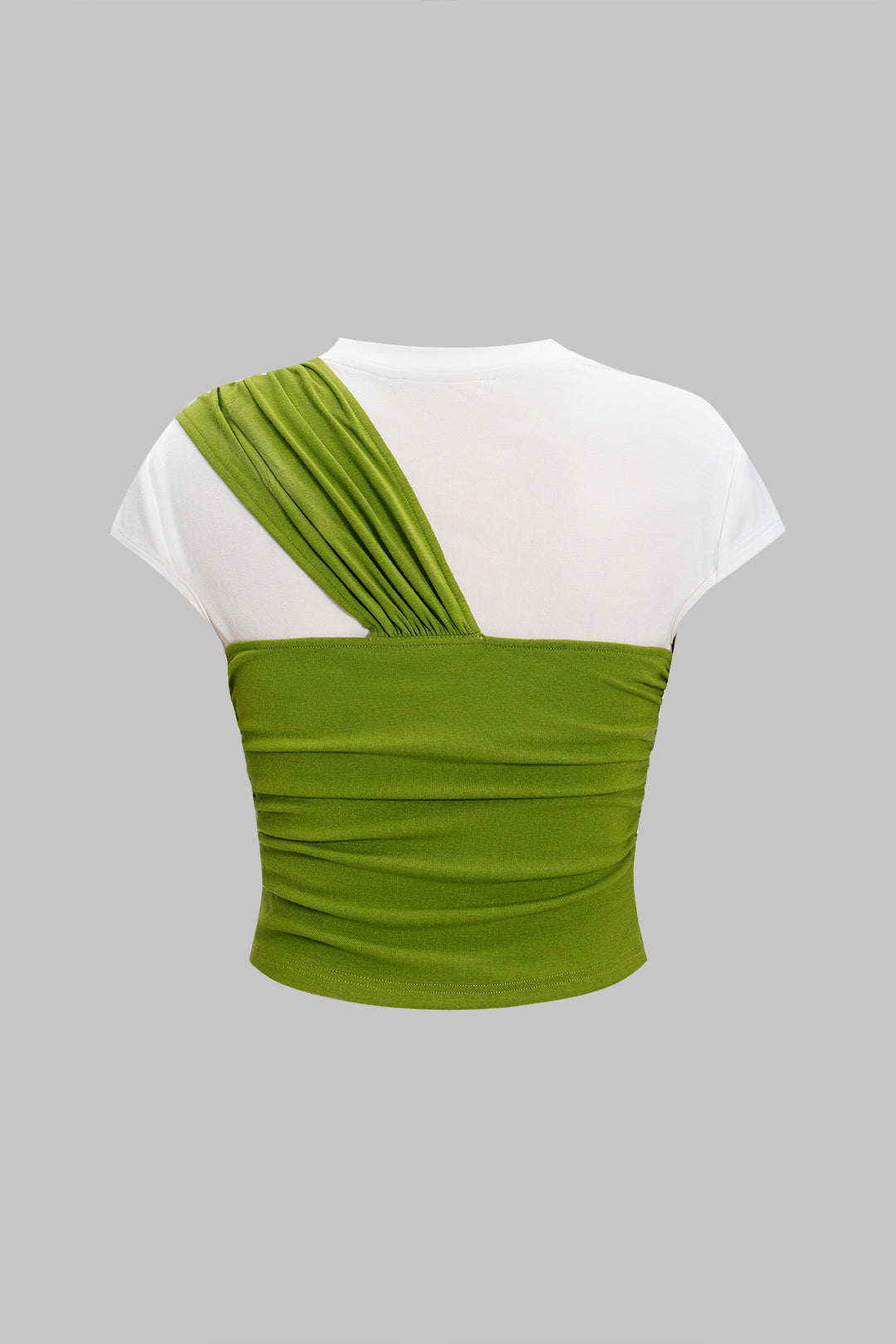 Asymmetrical Patchwork Twist Knot Short Sleeve T-Shirt