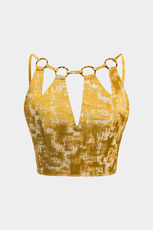 Jacquard Cut Out Zipper Backless Cami Top