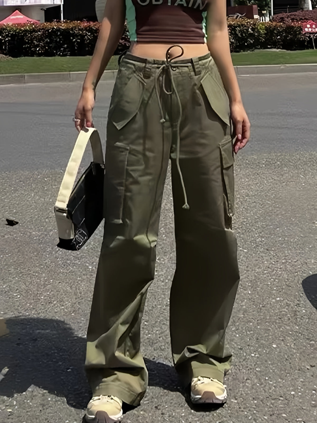 Hip Hop Cargo Pants with Multiple Pockets and Drawstring