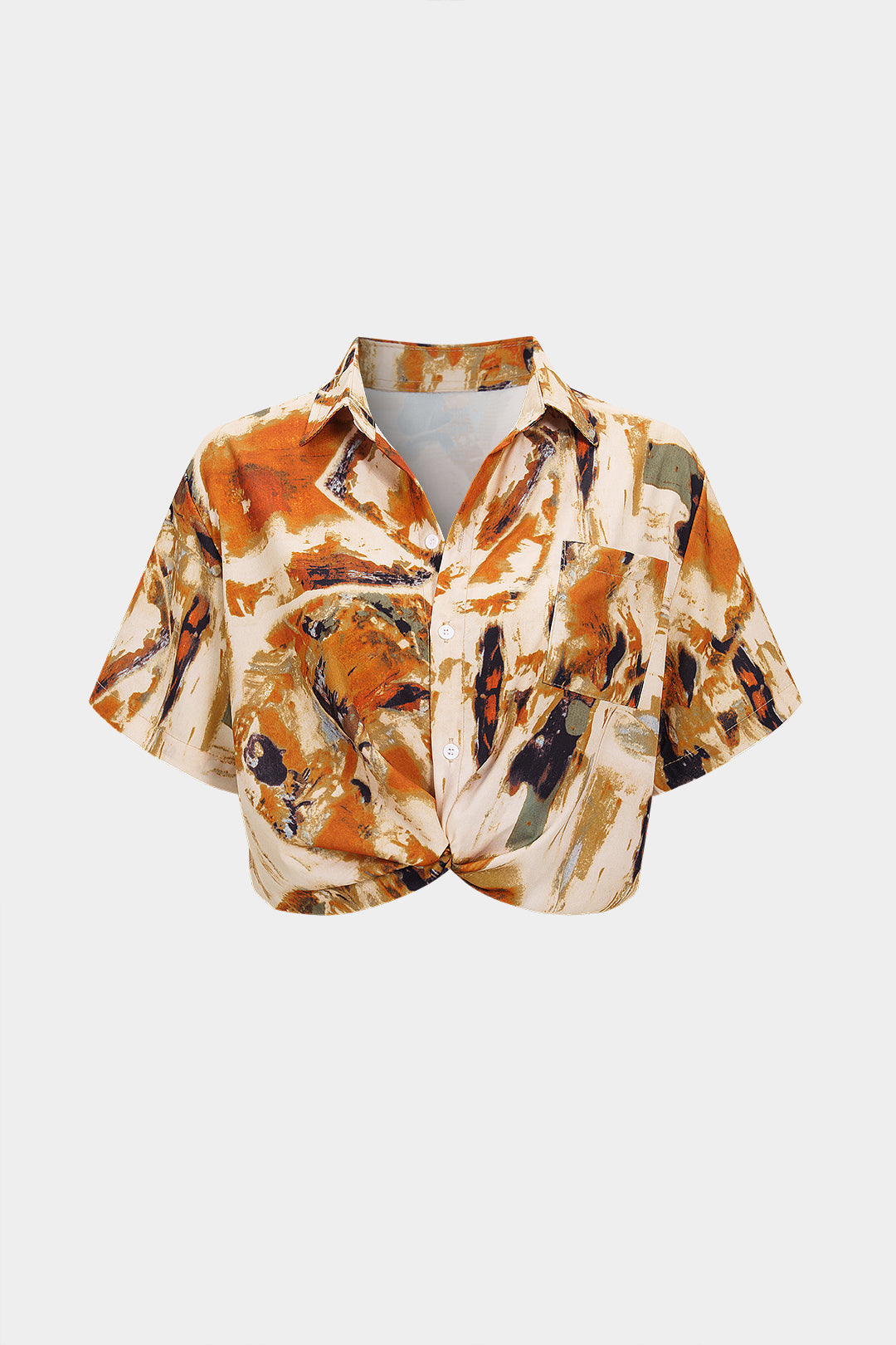 Retro Print Button Short-Sleeve Shirt