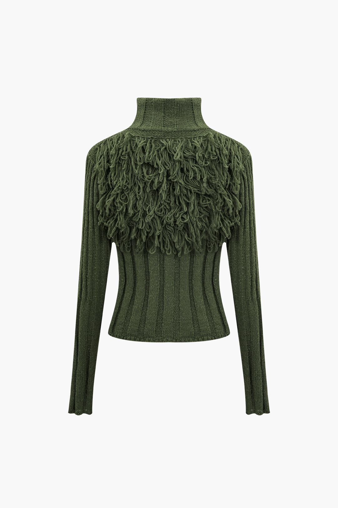 Solid Sweater Fringe Zipper Long-Sleeve Top