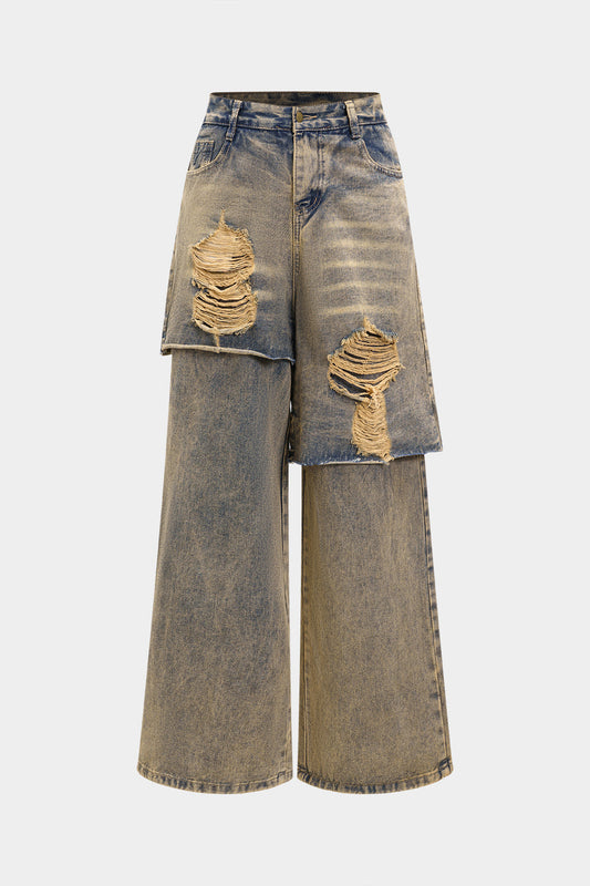 Denim Ripped Straight Leg Jeans