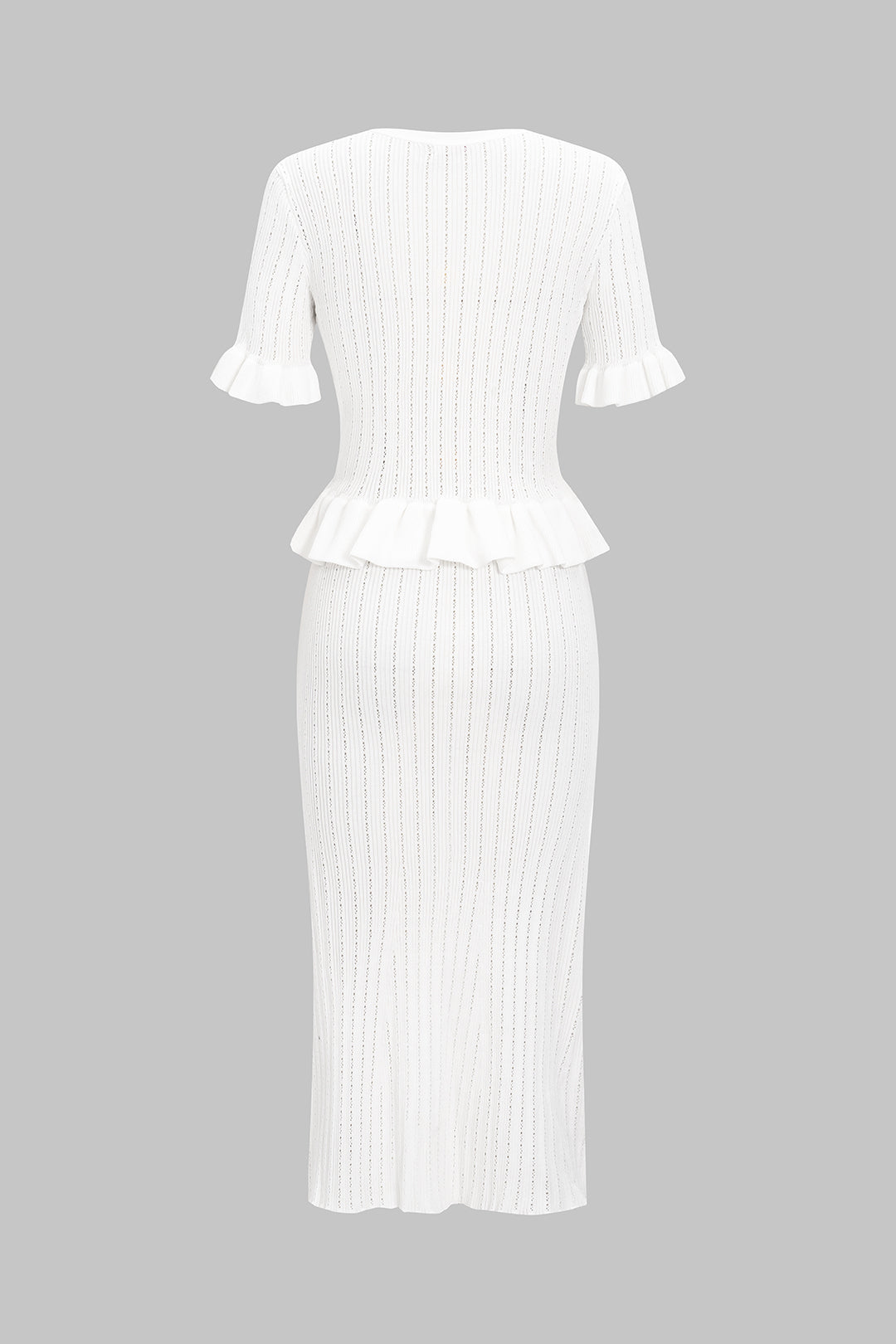 Knit V-Neck Ruffle Short Sleeve Shirt And Fish Tail Skirt Set